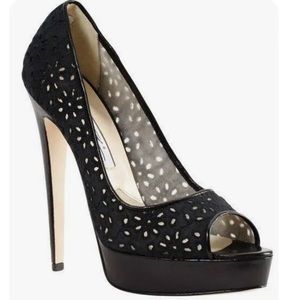 Brian Atwood WAGNER Lace Eyelet Platform Open Toe Pumps Heels Shoes size 39
